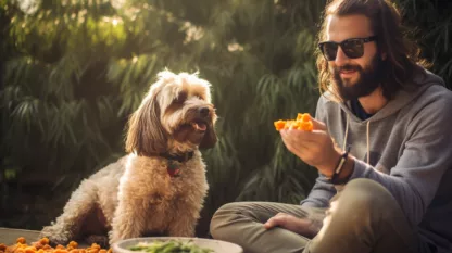 Man Camping With Dog