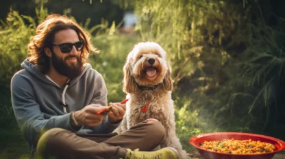 Man Camping With Dog